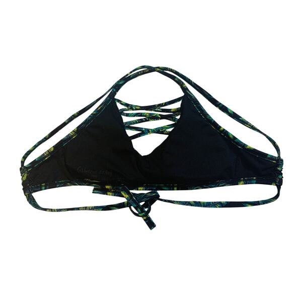 Cabana Del Sol Green Blue Floral Palm Bikini Top Women's Small High Neck EUC - Picture 2 of 3